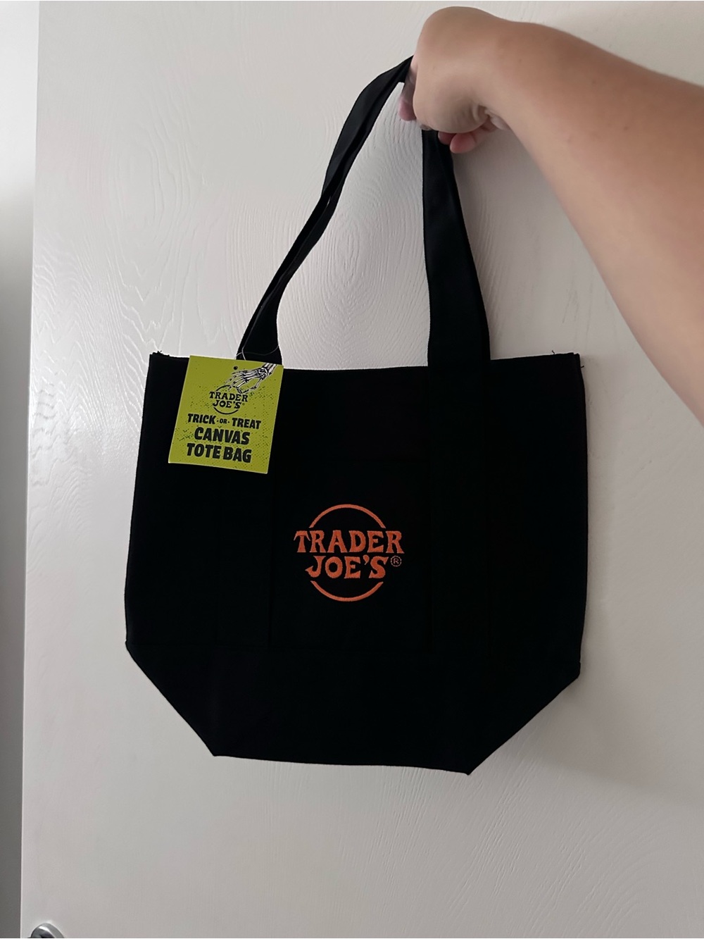 NWT Trader Joe's Black Canvas Tote with Orange Logo